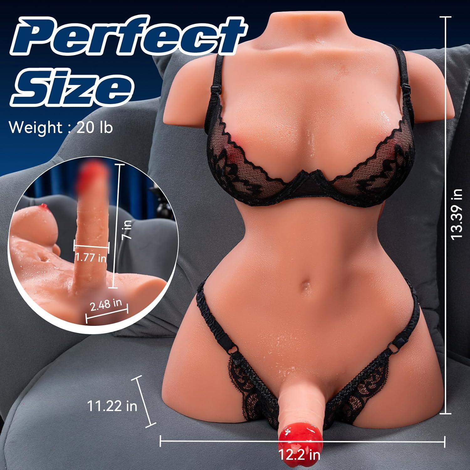 20LB Shemale Sex Doll Torso with Vibrating & Thrusting Dildo, Realistic G-spot Huge Dildos Trans Sex Dolls Lifelike Tight Anal Channel for Men Adult Toys Unisex Masturbator for Women Male Couples