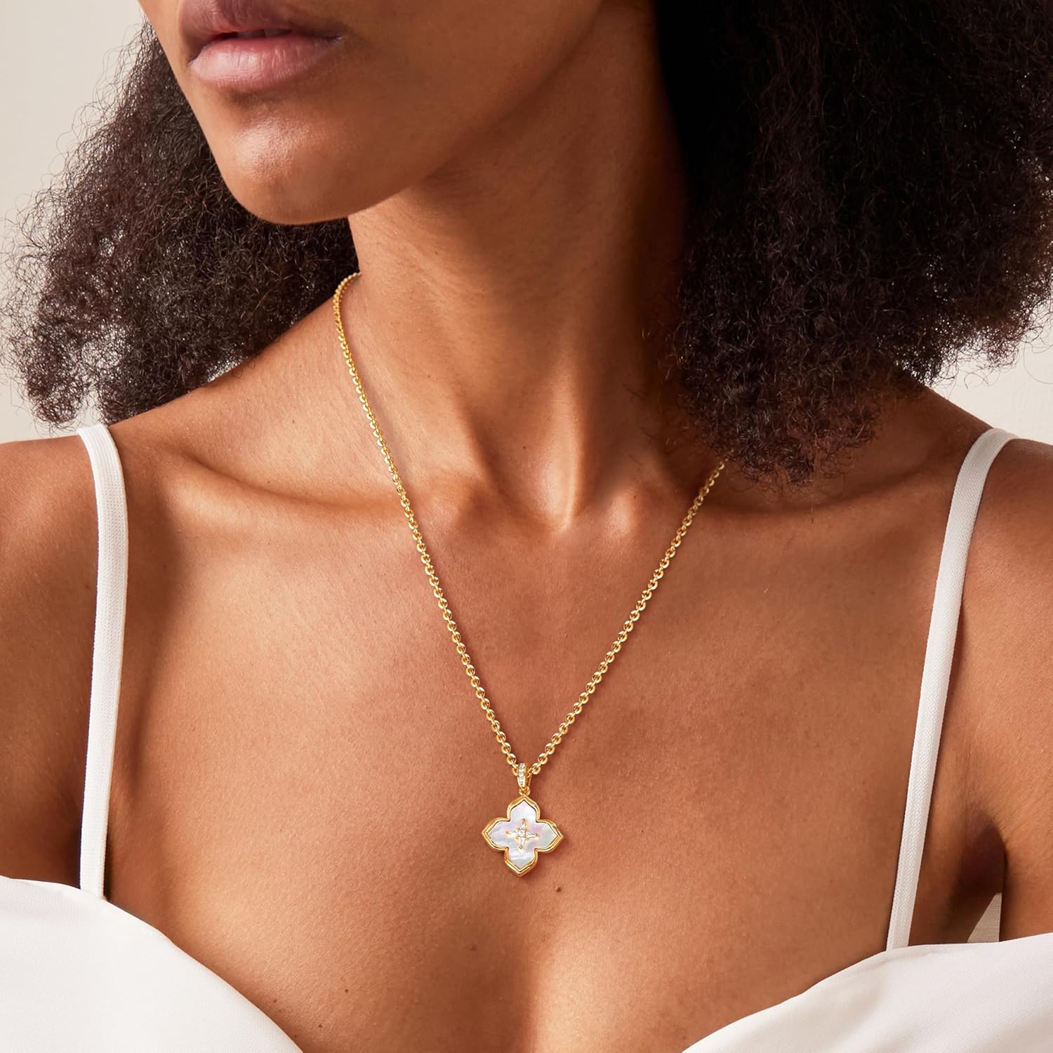 Fettero Necklaces for Women Gold Charm Necklace 2 Sided Lucky Clover Pendant 14K Gold Plated Chain Cross Mom Pearl Necklace for Women Jewelry - Image 2