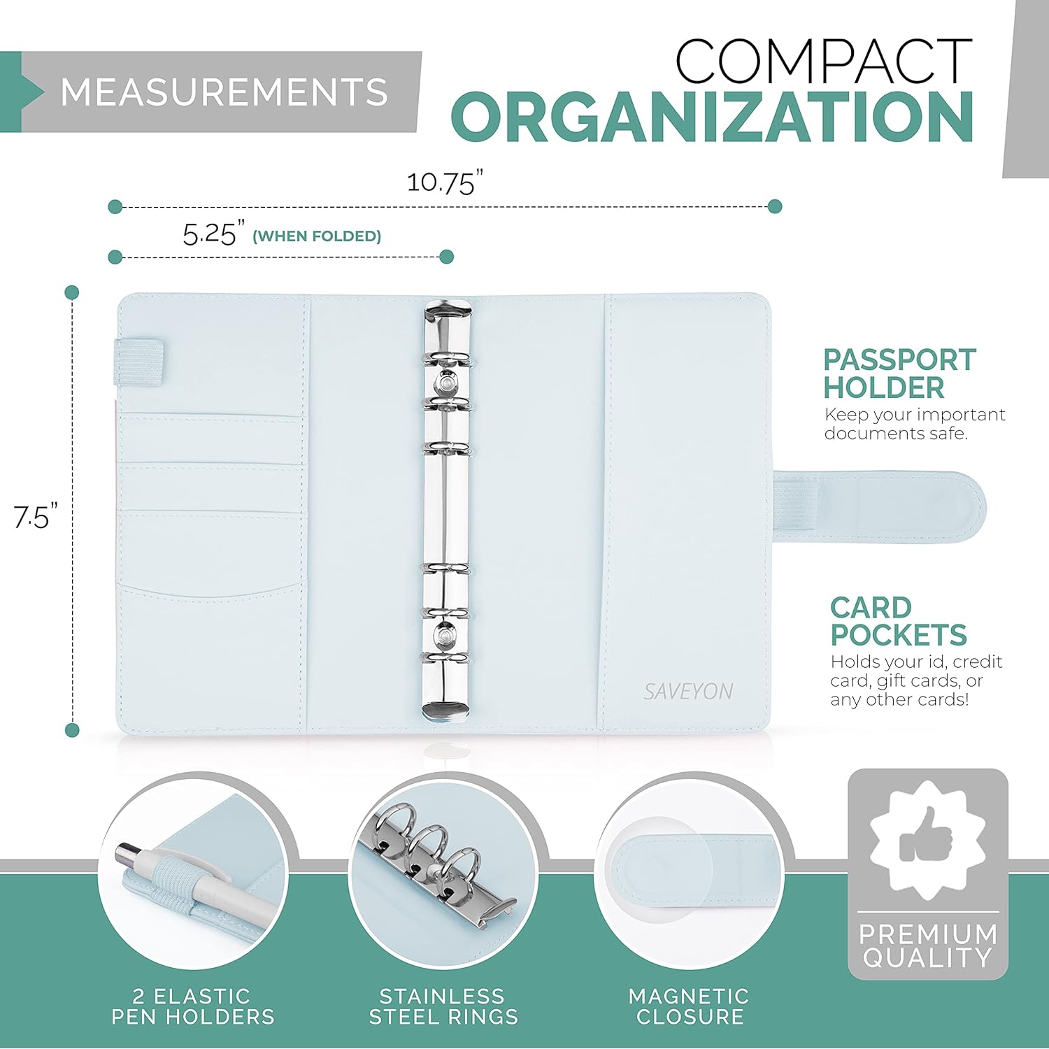 Saveyon Blue A6 Binder & 12 Clear Envelopes, Cash Envelope Binder for Budgeting, Mini Cash Envelope Wallet, Budget Envelopes for Cash System, Practical Organizer for Personal Cash Flow Management