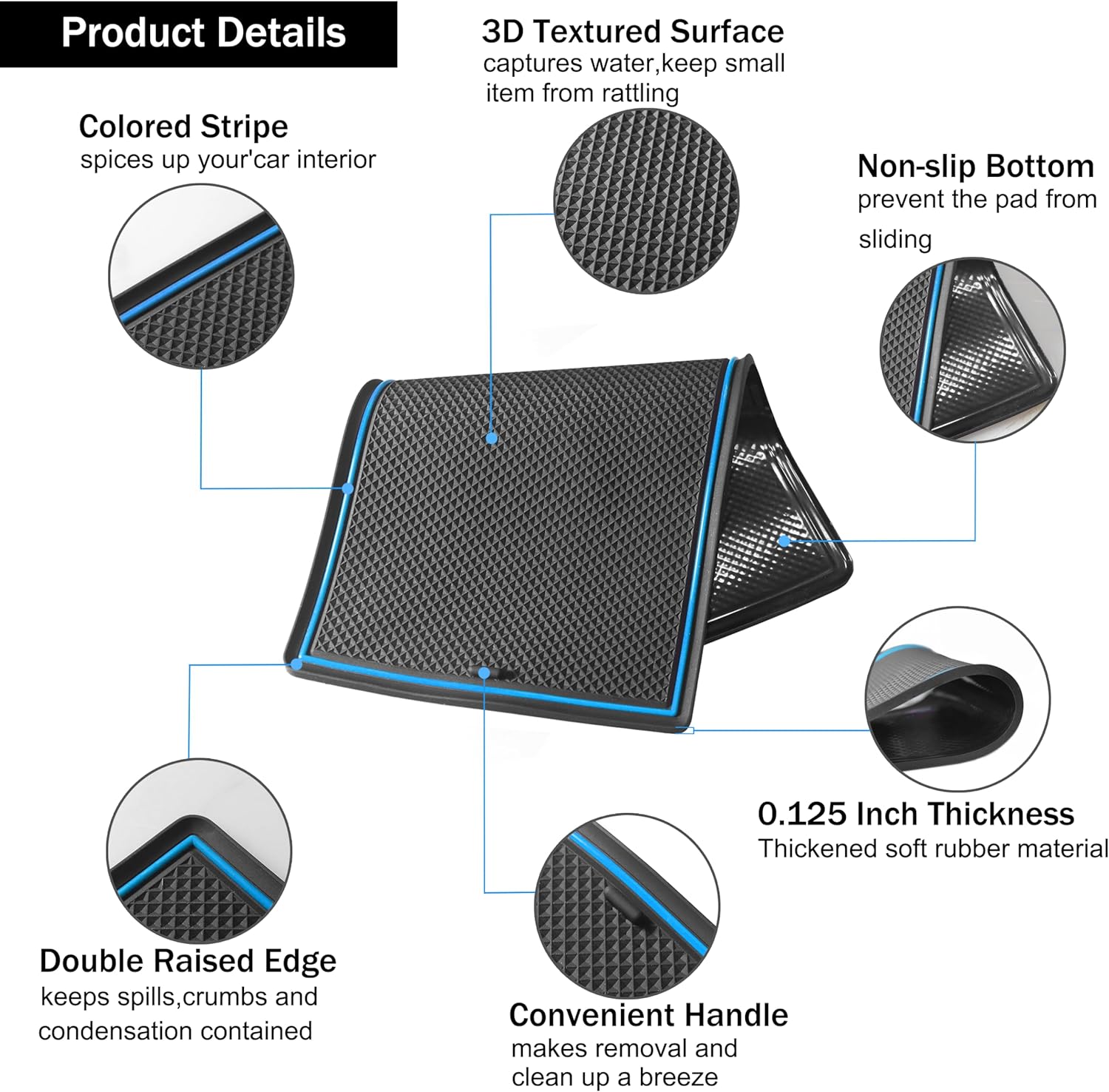 SENSHINE Cup Holder Insert for Telluride Accessories 2025 2024 2023 2022 2021 2020 Center Console Liners Door Pocket Slot Mats Non-Slip Anti Dust Pads Premium Interior 26Pcs Set (Blue Trim)