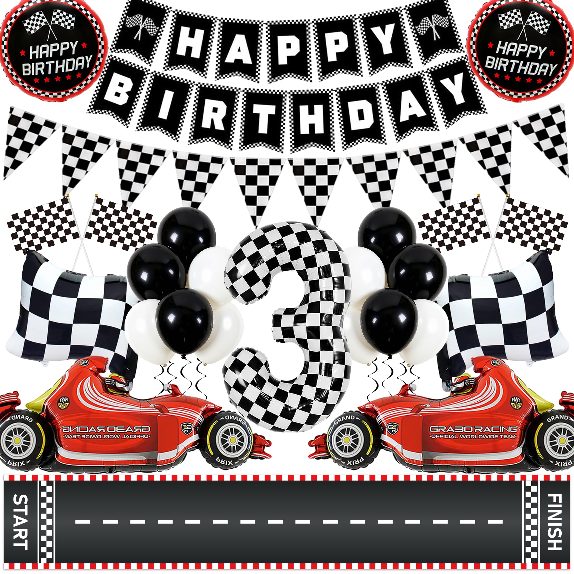 Racing Car 3rd Birthday Decorations, Party Decoration Banner Balloons Set