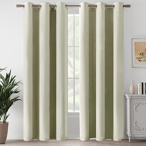 Miniatura 57 de Cortinas opacas con textura de lino gris total para dormitorio, con aislamiento térmico, cortinas cortas de 64 pulgadas, cortinas de granja con