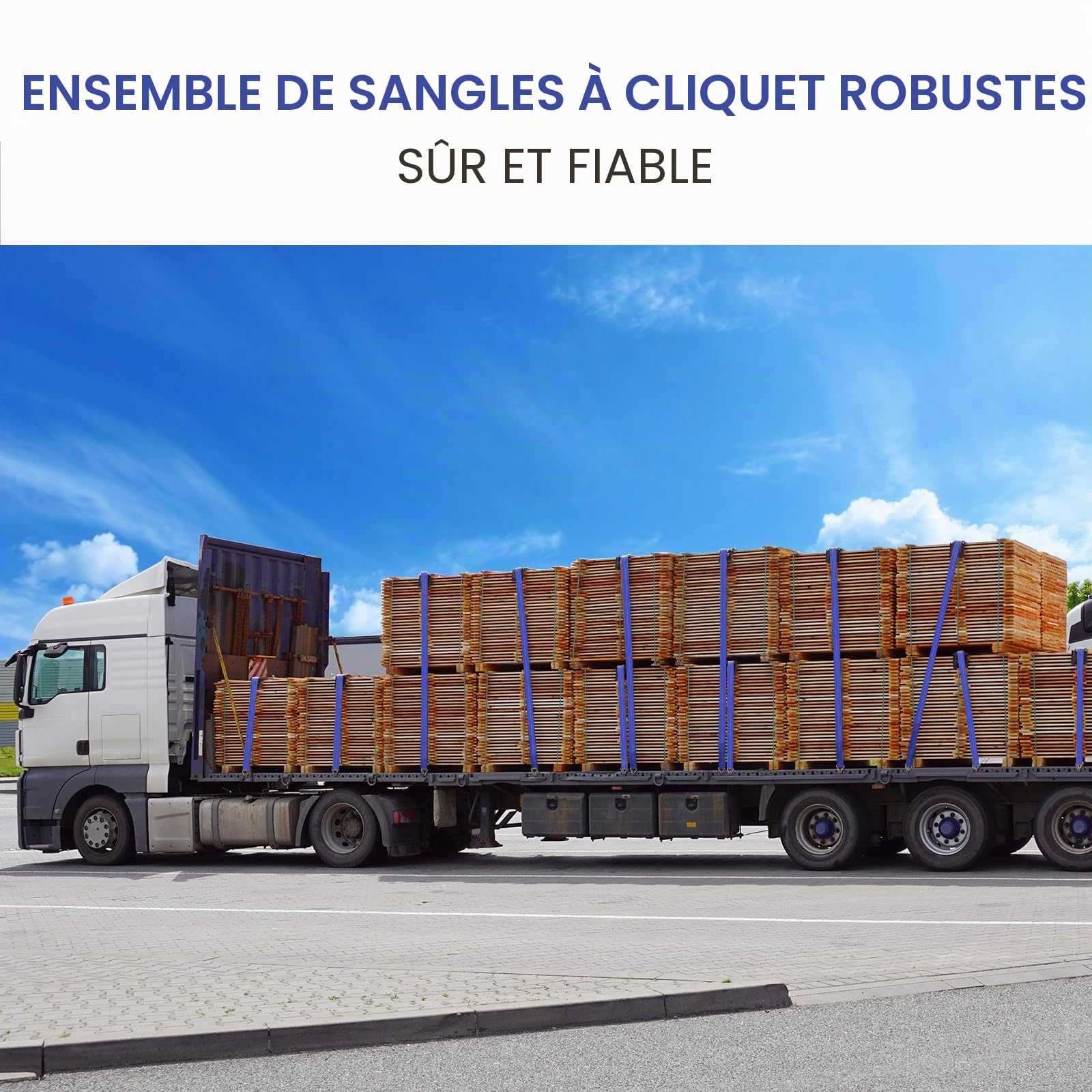 4 pièces 5000 kg Sangle à Cliquet 9m,Sangles d'arrimage,50mm,Sangles de Serrage avec cliquet et Crochets,aux intempéries,pour l'arrimage Professionnel du Chargement des camions/Motos/Cargos,Bleu