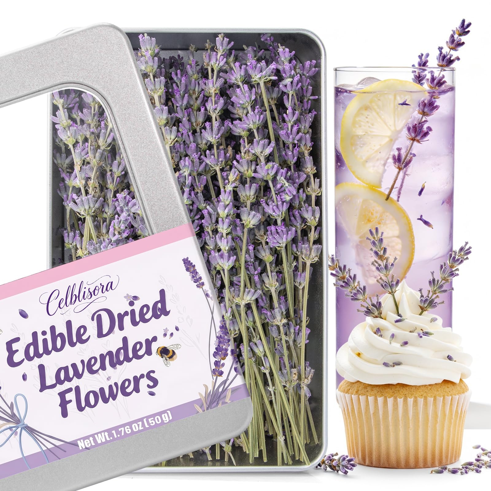 100+ Essbare Lavendelzweige für Cocktails (50 g),Kulinarischer Lavendel für Desserts,Tee,DIY Bastelarbeiten-Lavender Plant Getränkegarnitur für Partys