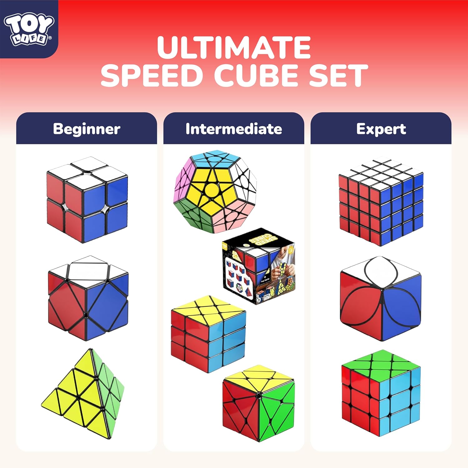 STEAM Life Speed Cube Set 10 Pack, Variety of Shapes & Difficulty Levels – Includes 2x2, 3x3, 4x4 Pyramid, Mirror, Megaminx & More – Smooth & Fast Turning Puzzle Cubes for Kids & Adults, Ages 8+