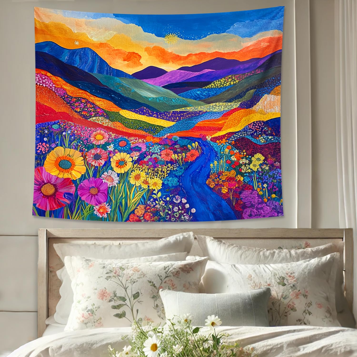 Amazon.com: Colorful Floral Landscape Tapestry, Bright Multi