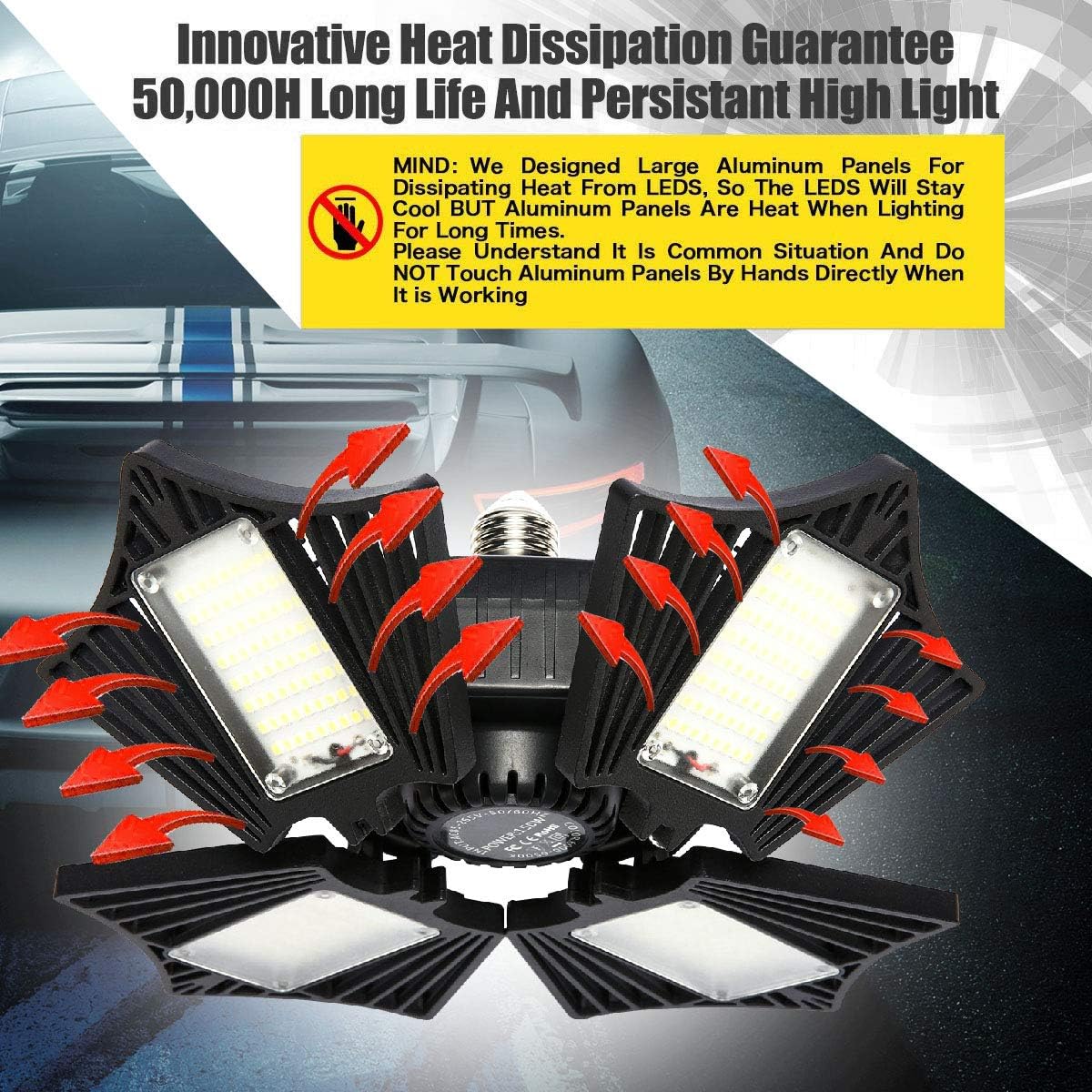 Hottest Sales LED Garage Light, 150W Garage Lighting, 15000LM 6000K Daylight High Bay Deformable LED Garage Ceiling Lights with 4 Adjustable Leaf, LED Shop Lights for Garage Basement Workshop Black Friday 🔥 LED Garage Light, 150W Garage Lighting, 15000LM 6000K Daylight High Bay Deformable LED Garage Ceiling Lights with 4 Adjustable Leaf, LED Shop Lights for Garage Basement Workshop