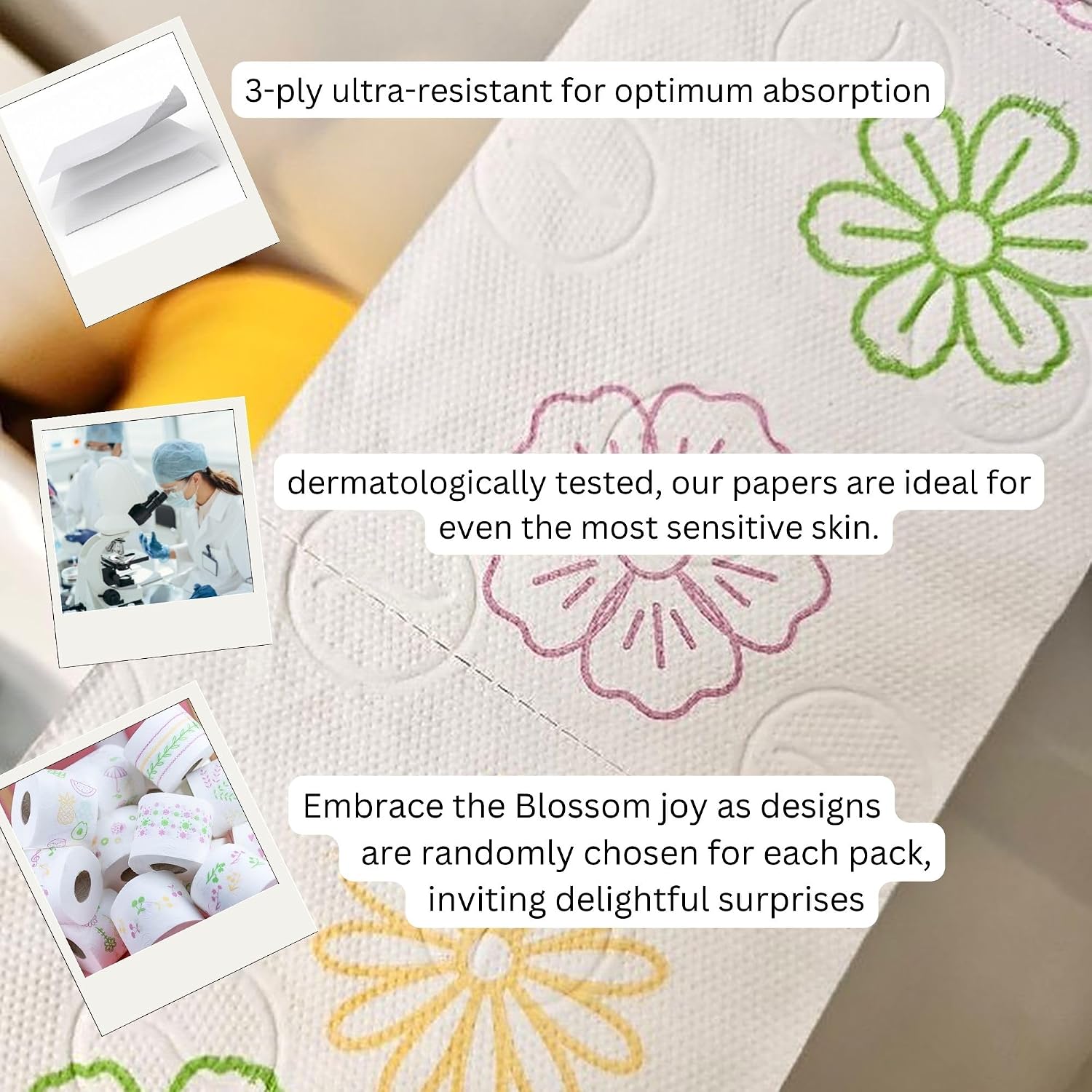 Embrace the Bucolic Charm with Renova Design Spring Limited Edition 4 Packs of 4 Rolls Exclusive Floral Illustrations 160 Sheets per Roll Sustainable & Stylish image 5