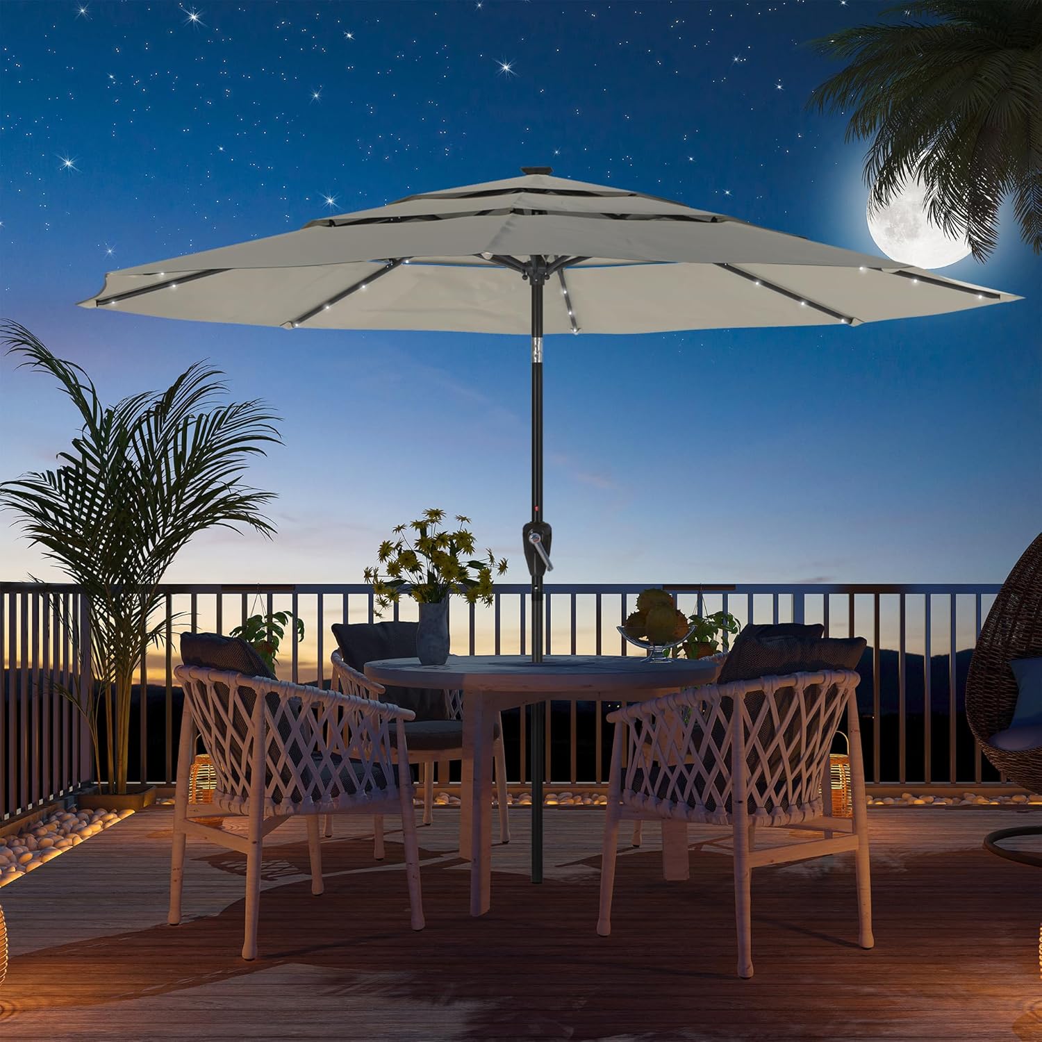 Boyel Living 11ft Patio Umbrella with Solar LED lights Outdoor Umbrella with Tilt Outdoor Large Table Market Umbrella for Poolside Deck Garden Backyard