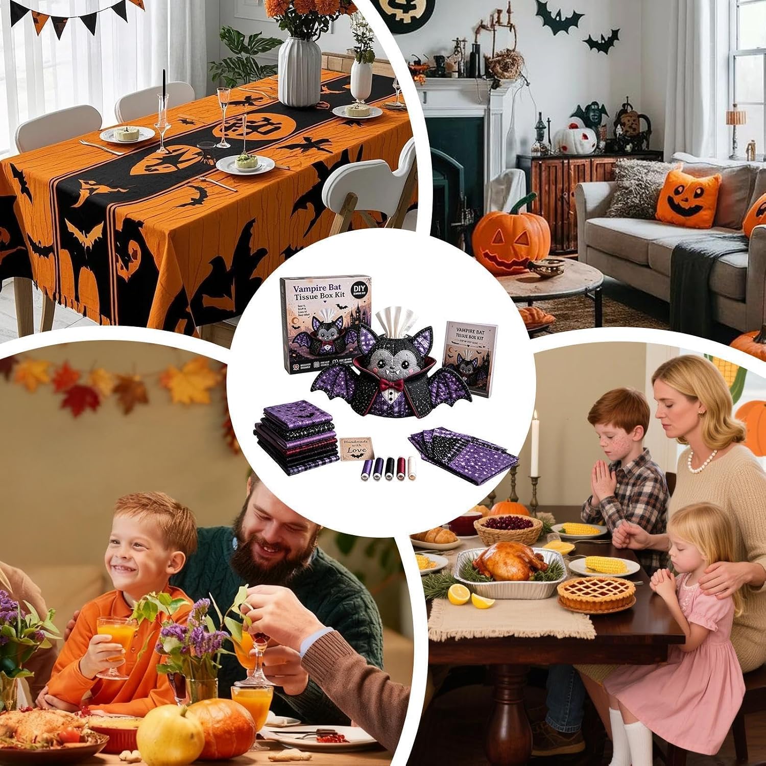 Halloween Fabric Art Kit, DIY Tissue Box Craft, Sewing Decoration Kits