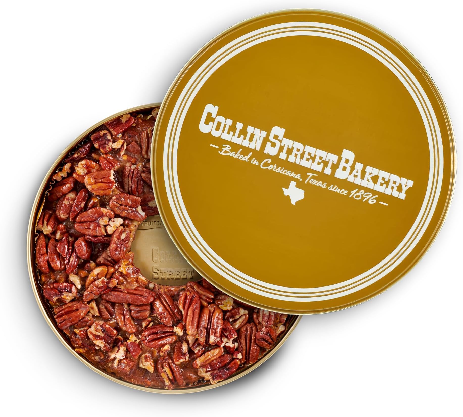 Collin Street Bakery Apricot Pecan Cake (1 lb 14 oz) in Collectible Gift Tin - 113 Regular Size 7” Cake with Pecans, Apricots, & Honey
