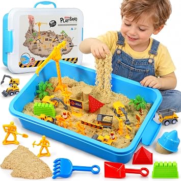 Construction Sensory Bin Sandbox w/Lid, Sensory Sand Kit for Kids