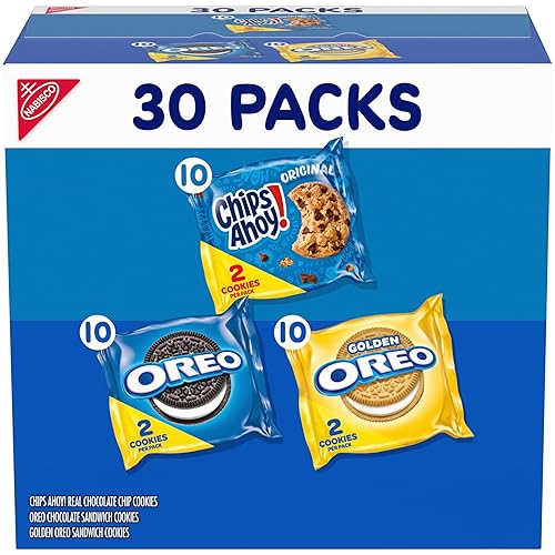 Nabisco Sweet Treats Cookie Variety Pack OREO, OREO Golden & CHIPS AHOY!, School Snacks, 30 Snack Packs (2 Cookies Per Pack) - 30 Count (Pack of 1)