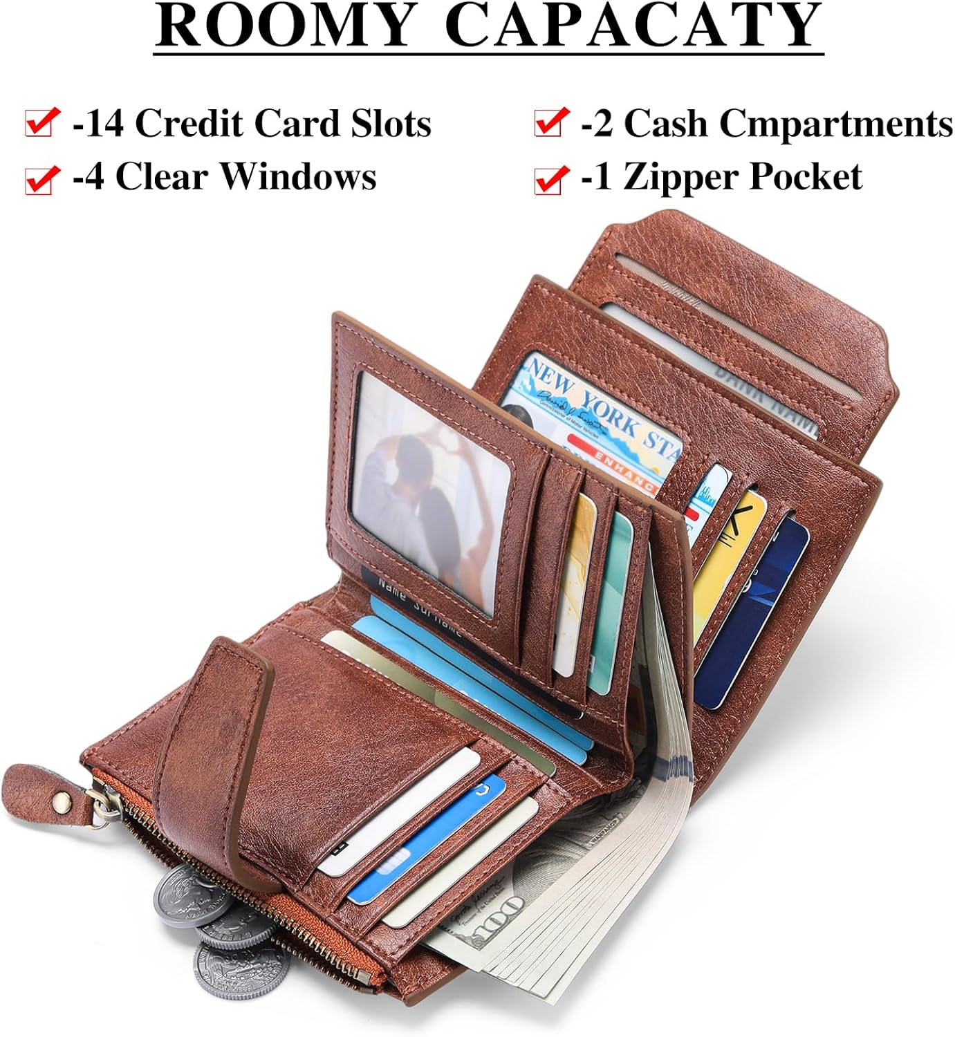 FALAN MULE Small Wallet for Women Leather Bifold Compact RFID Blocking Small Womens Wallet Purse - Image 4