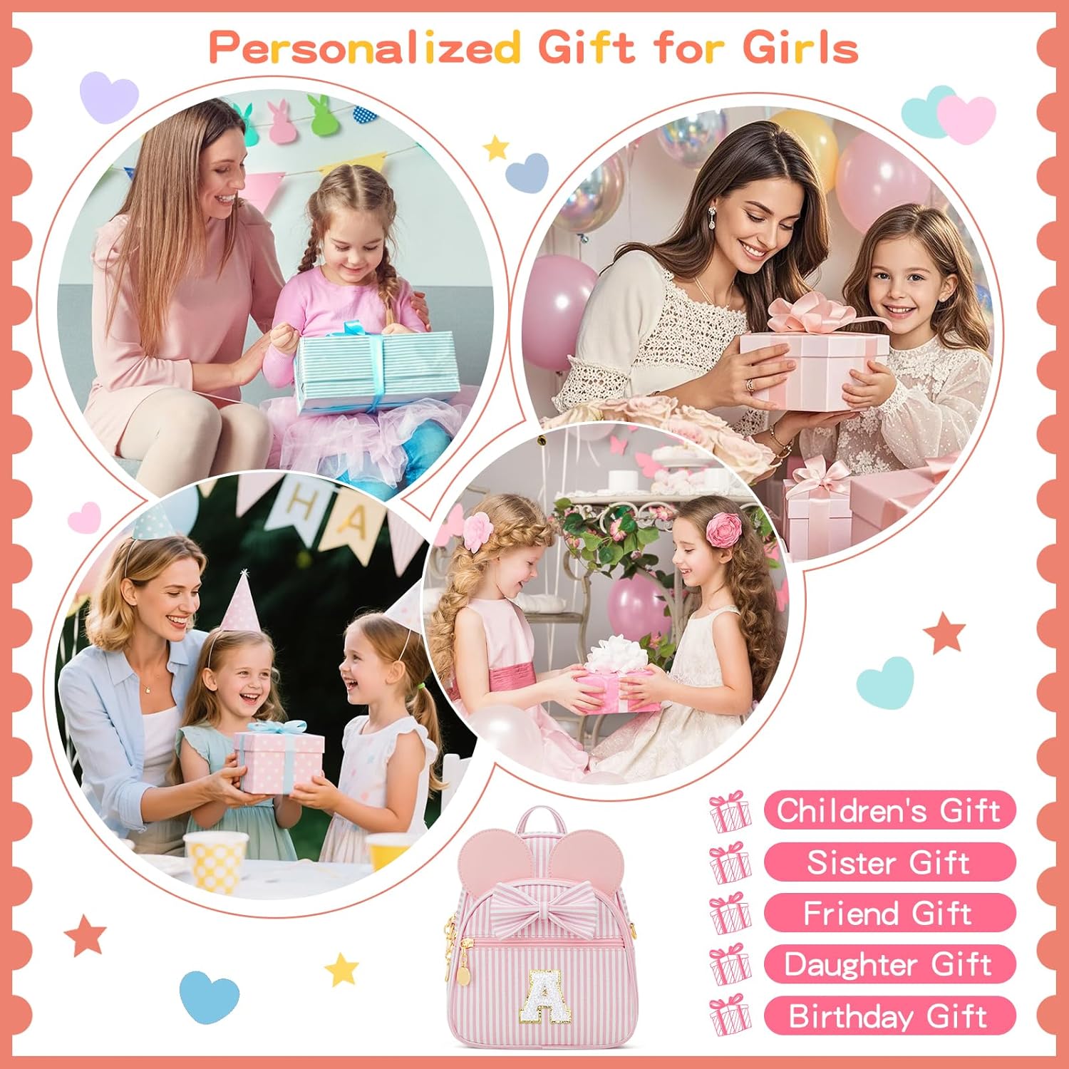 Personalized Birthday Gift for Toddler Girls, Small Initial Backpack Purse for Little Girl, Cute Mini Purse for 3-10 Years Old Kids,Pink A - Image 2