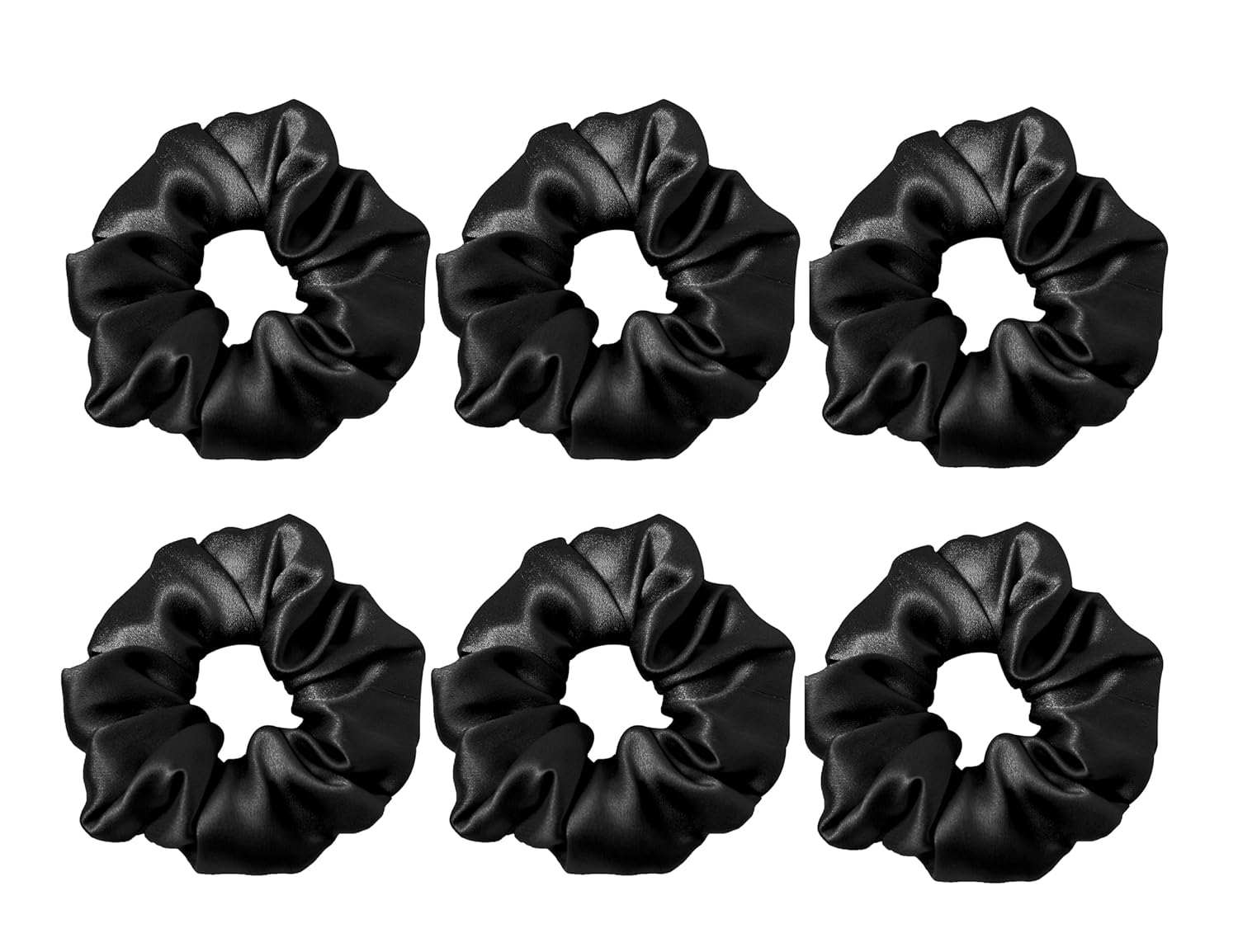 Wazdorf 6 Packs Satin Hair Scrunchies for Women and Girls, Bulk Soft Scrunchy Hair Bands for Hair Accessories, Elastic Hair Bobbles Ponytail Holder for Girl’s Birthday Gift (Black – Pack of 6)