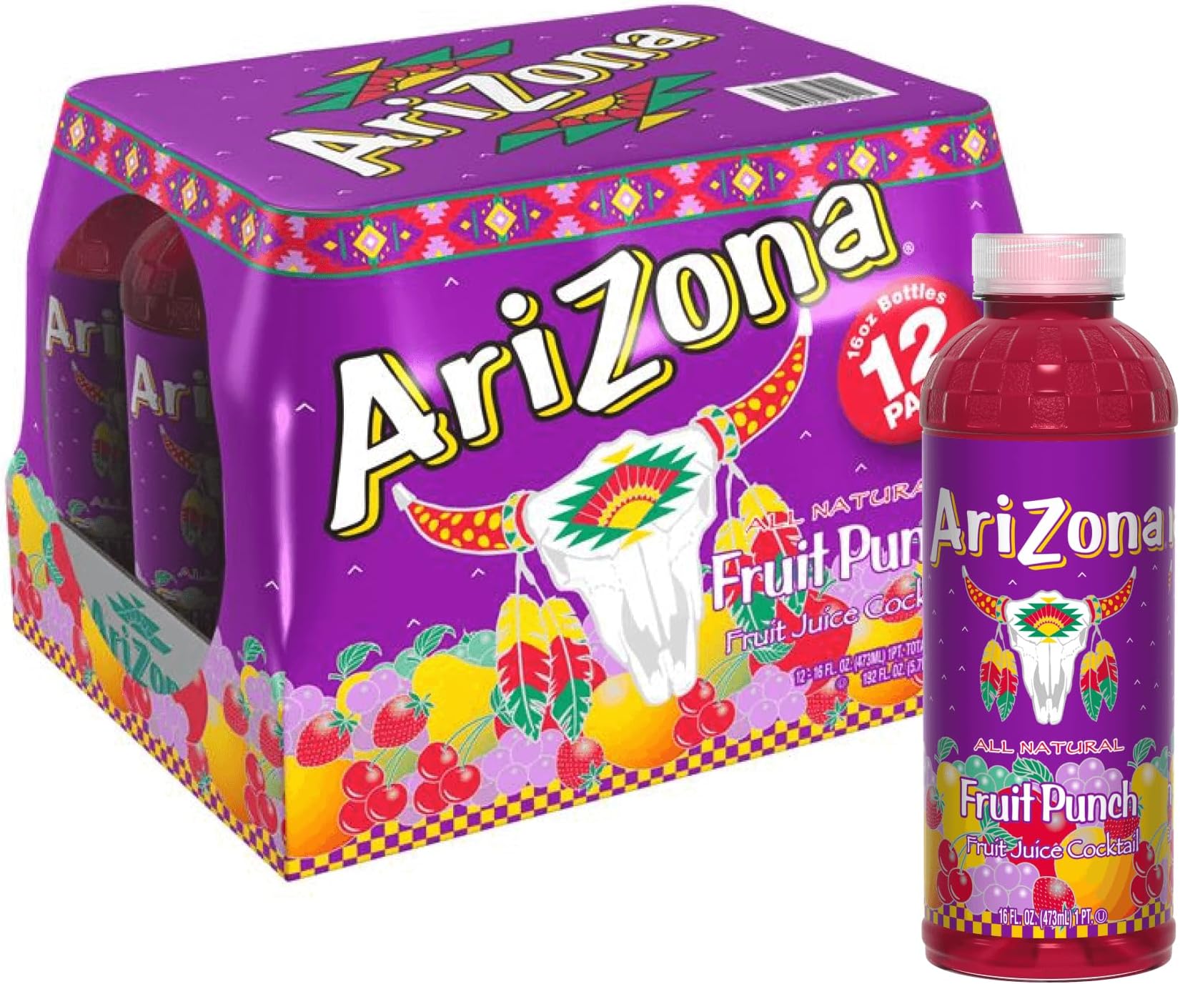 AriZona Fruit Punch | Fruit Juice Cocktail | 16 Fl Oz (12 Pack)
