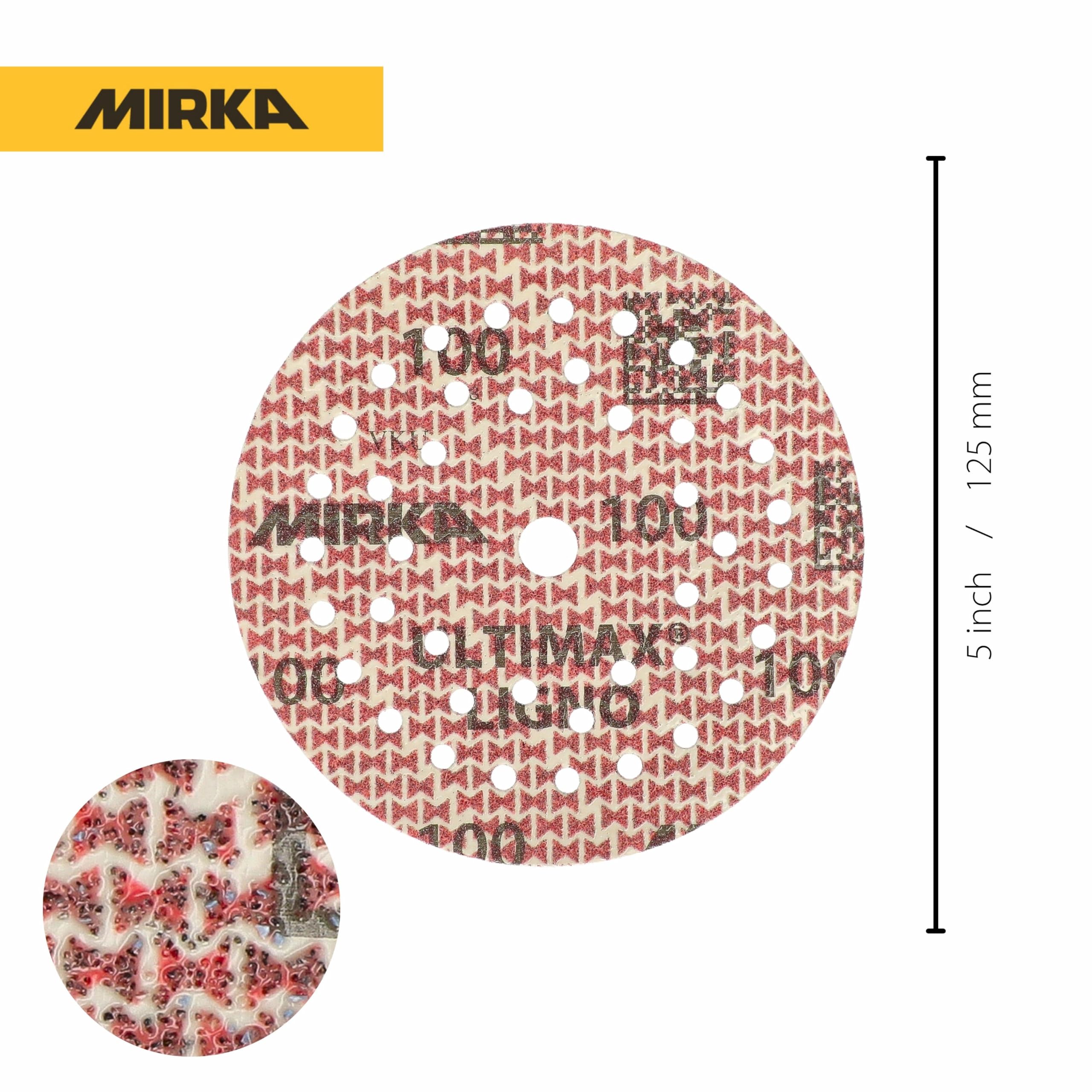Mirka - tarcze szlifierskie - Ultimax Ligno 125 mm rzep Multifit | Tarcze szlifierskie do drewna z multiperforacją kompatybilne z szlifierkami mimośrodowymi i oscylacyjnymi rzep Multifit