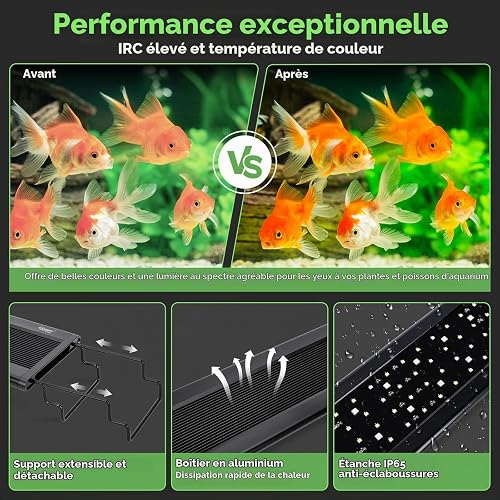hygger Aquarium LED Light, Full Spectrum Aquarium Light, Aquarium Plant Light with Controller, 5 Modes with Timer, 8 Colors, 10 Adjustable Brightness (58W(120-135CM)) - 7