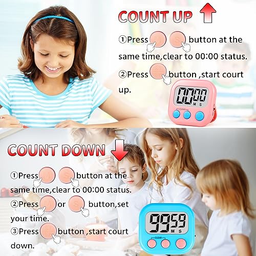 Miniatura 7 de Temporizador para niños y profesores, temporizadores digitales de cocina para cocinar, temporizador magnético grande para aula, paquete de 4