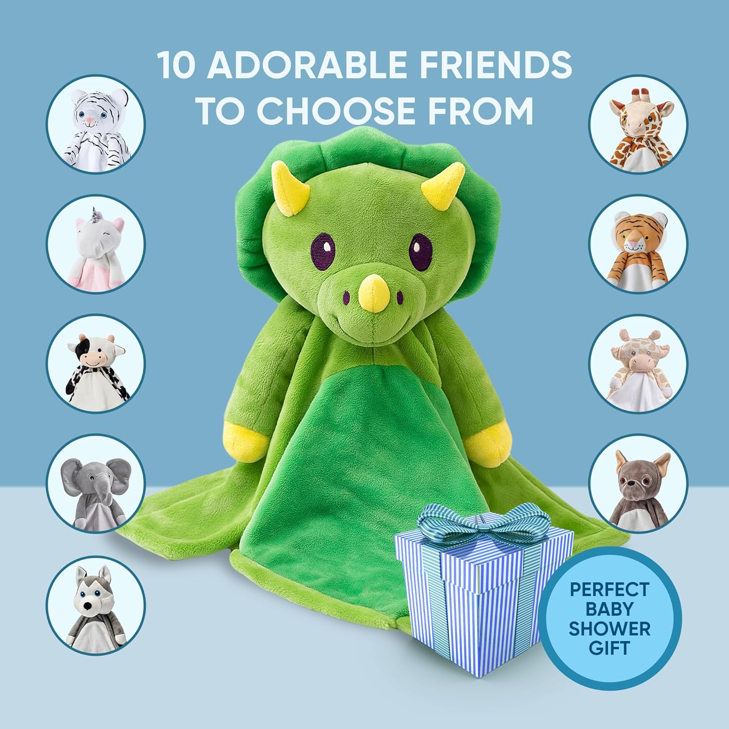 Love By Emi 4 in 1 Baby Lullaby Sleep Soother Toy - Stuffed Animal Sound Machine & Pacifier Holder | Heartbeat White Noise & Music | Plush Green Dinosaur Lovey Sleep Aid Security Blanket (0-3 Years)