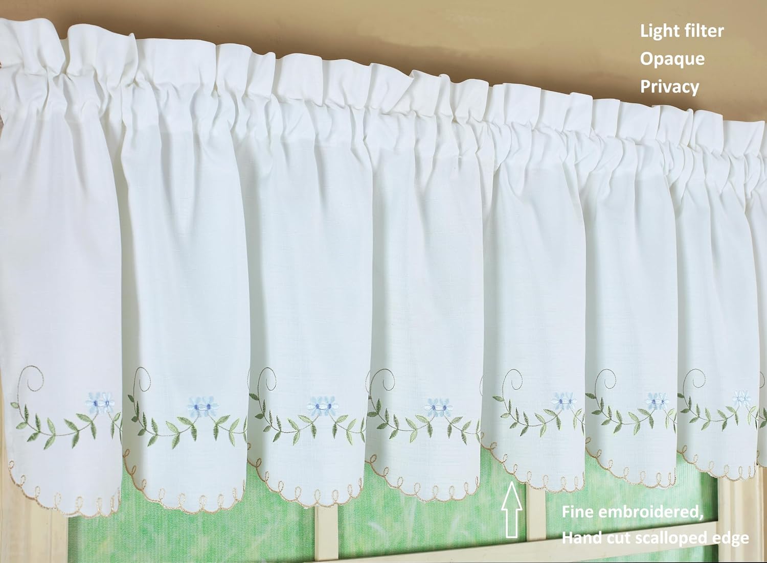 Today's Curtain, Forget-Me-Not Tier 36", White/Blue, 60" W x 36" L