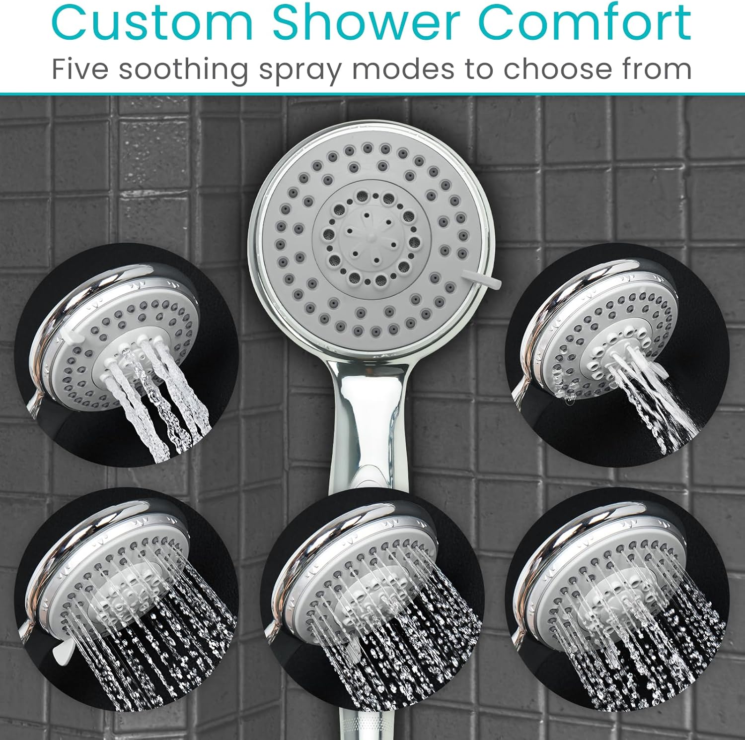 Vive High Pressure Handheld Shower Head - Hand Held Showerhead with 6.5 ft Extra Long Hose, Detachable Showerhead, Multi-Setting Spray Combo for Bathroom, Pet Bathing, Stainless Steel Hose, Chrome