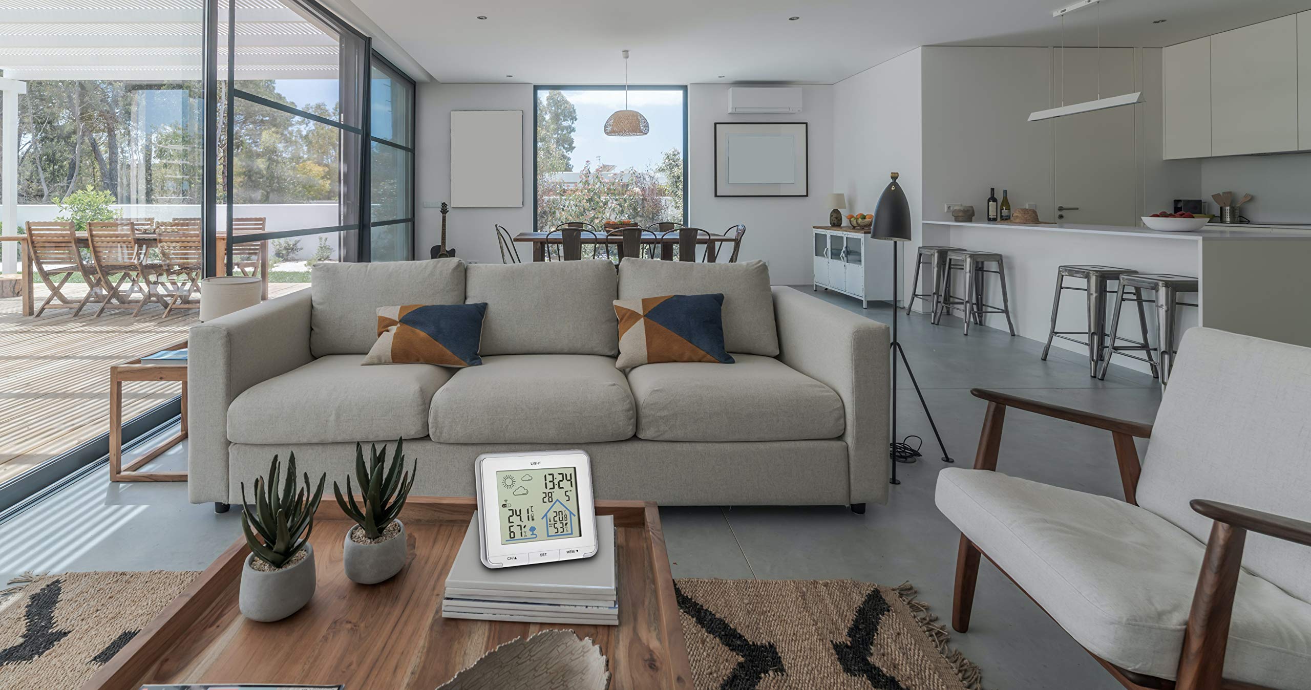 TFA Dostmann Season 35.1150.01 - Stazione Meteo Radio Con Sensore Esterno, Fasi Lunari, Orologio Radiocontrollato, Per Interni Ed Esterni (Nero