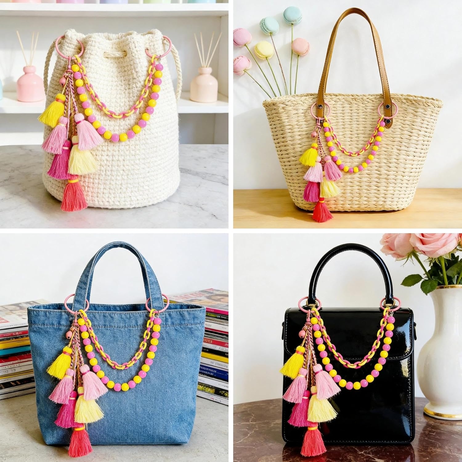 QTMY Boho Tassel Beaded Chain Keychain Bag Charms for Handbag Purse Backpack Accessories for Bogg Bag,913 - Image 9
