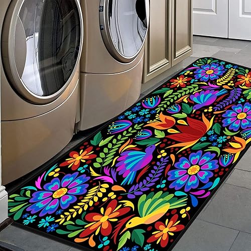 Alfombras de cocina con diseño floral de pájaros mexicanos para interiores y exteriores, antideslizantes, alfombra de pasillo, alfombra de