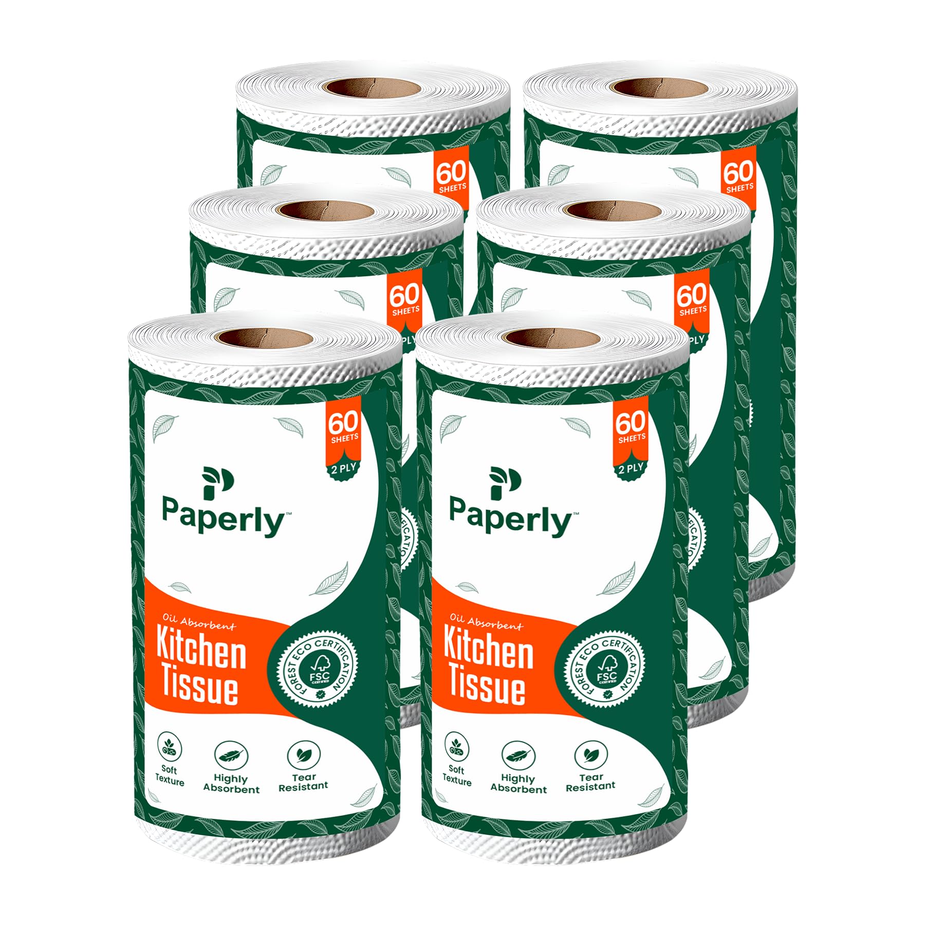 Kitchen Tissue Roll 2 Ply, 60 Sheets, Highly Absorbent Oil & Spill Cleaning Paper Towels, Soft Tear Resistant Disposable Kitchen Wipes (Pack 6)-image-27