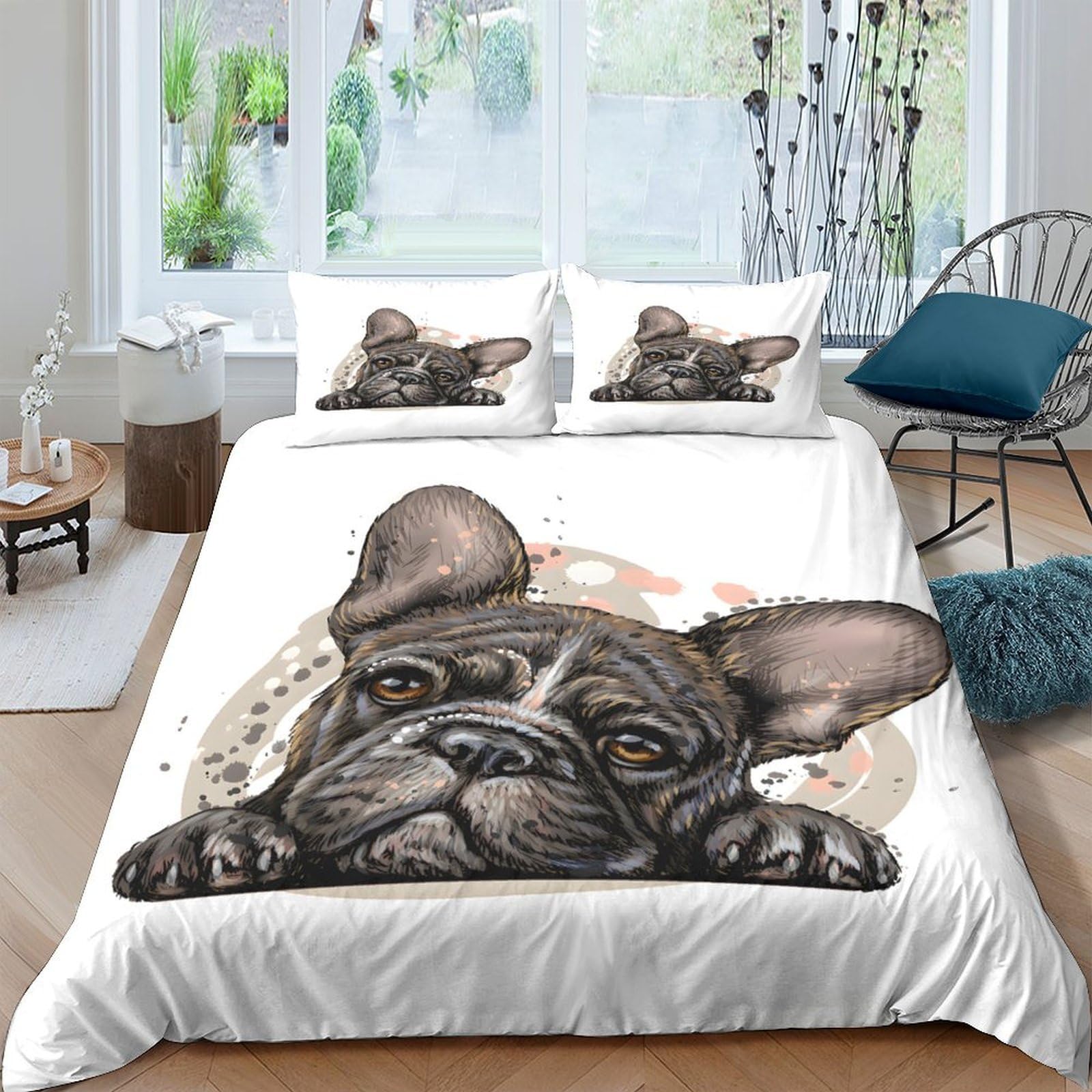 Ctjqhvkz Style-9 3D Printed French Bulldog Fitted Sheet Microfiber Soft Breathable Dog Illustration Bed Cover For Bedroom Decor Single（135X200cm）