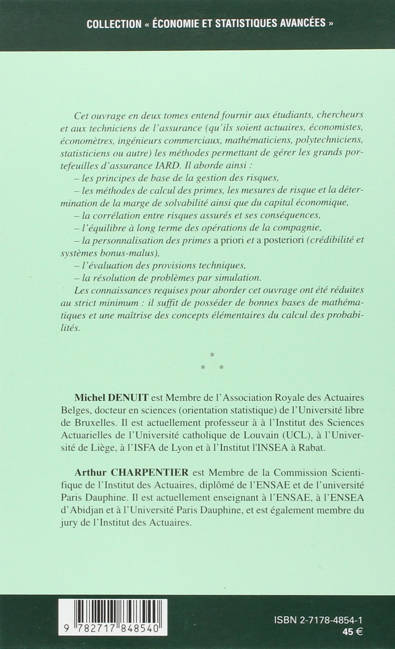 Mathématiques de l'assurance non-vie : Tome 1, Principes fondamentaux de théorie du risque
