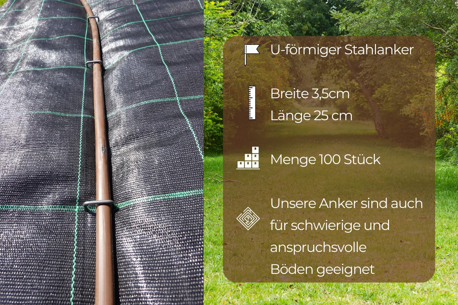 (100 pièces) Sardines de Fixation Non Galvanisé - Long 250 mm, Larg 35 mm, Ø 4 mm - Paillage Jardin - pour Le Geotextile Anti Repousse, Toile de Paillage