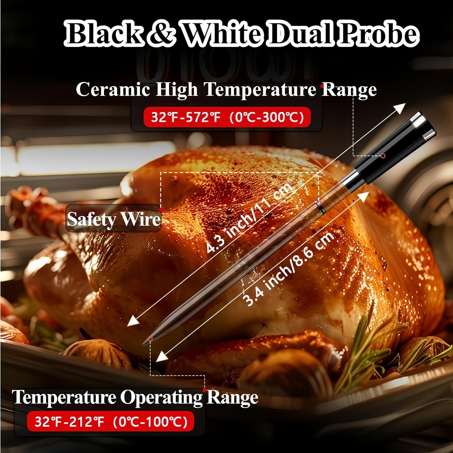 Wireless Bluetooth Meat Thermometer with Display,Dual Probe Fast Read Digital Cooking Thermometer, App-Controlled Meat Temp Sensor for BBQ Grill,Smoker,Oven, Air Fryer,Outdoor&Kitchen Cooking