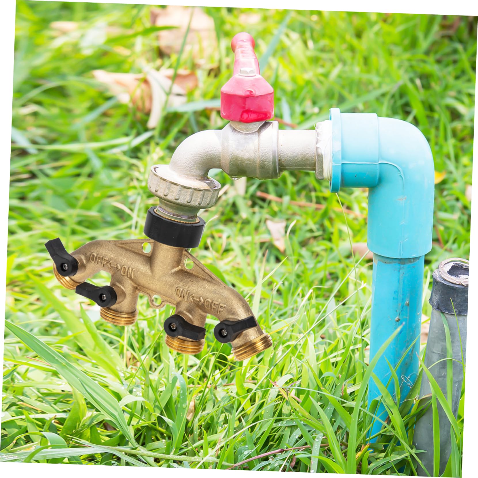 VILLCASE Divisore per Tubo da Giardino in Ottone a 4 Vie, Controllo Pratico del Flusso, Collega 2 Tubi a 1 Rubinetto, per Irrigazione e Lavaggio Auto