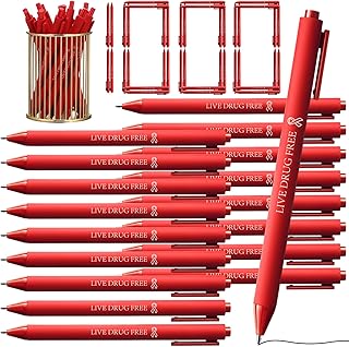 Cholemy 1000 Pcs Red Ribbon Week Ballpoint Pens Live Drug Free Red Ribbon Awareness Pens Bulk Black Ink Retractable for Volunteer Fundraising Charity Event Party Favors Activity Supplies