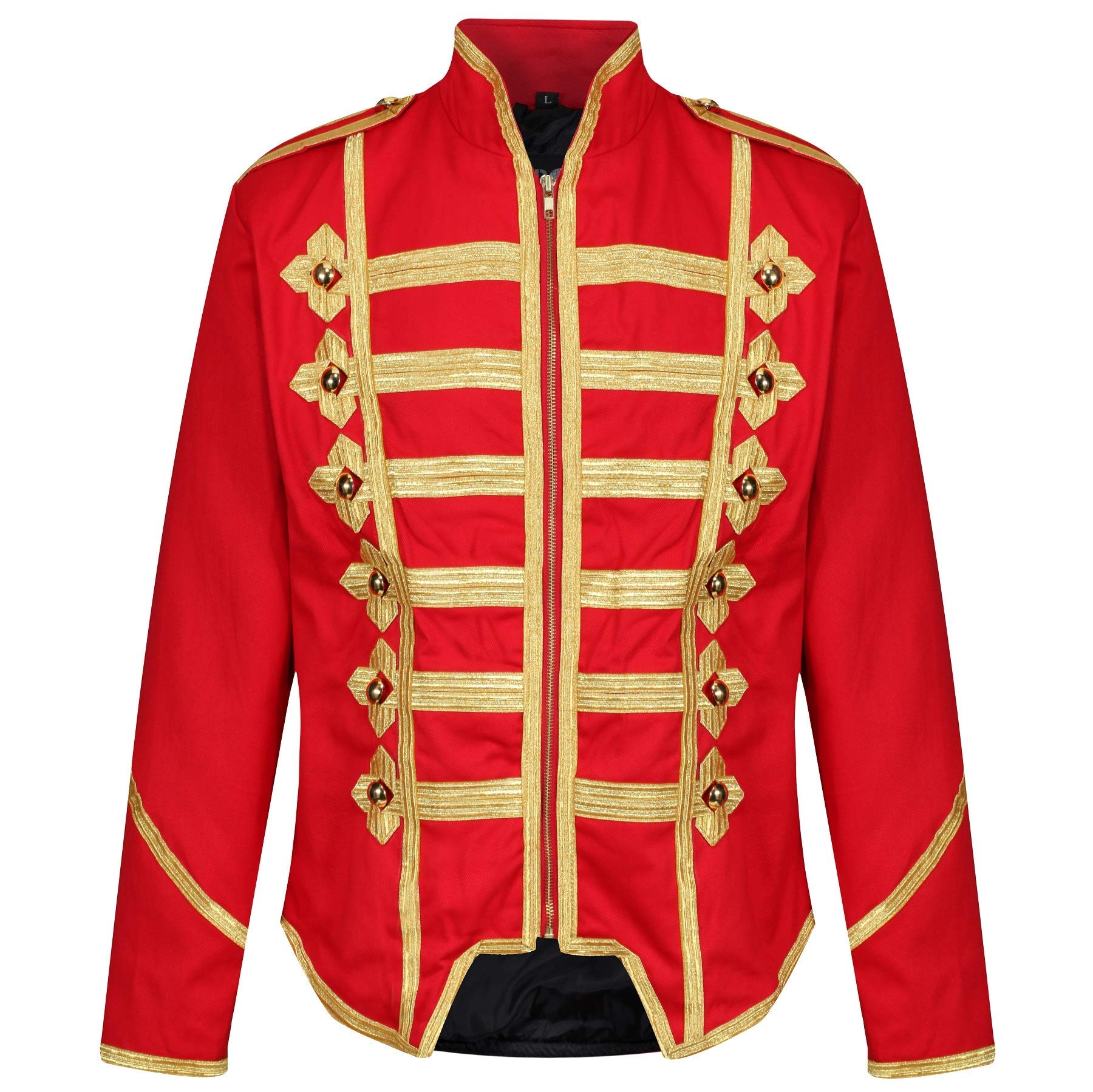 Ro Rox Steampunk Military Drummer Emo Punk Gothic Parade Jacket (Red & Gold, XXXXL)