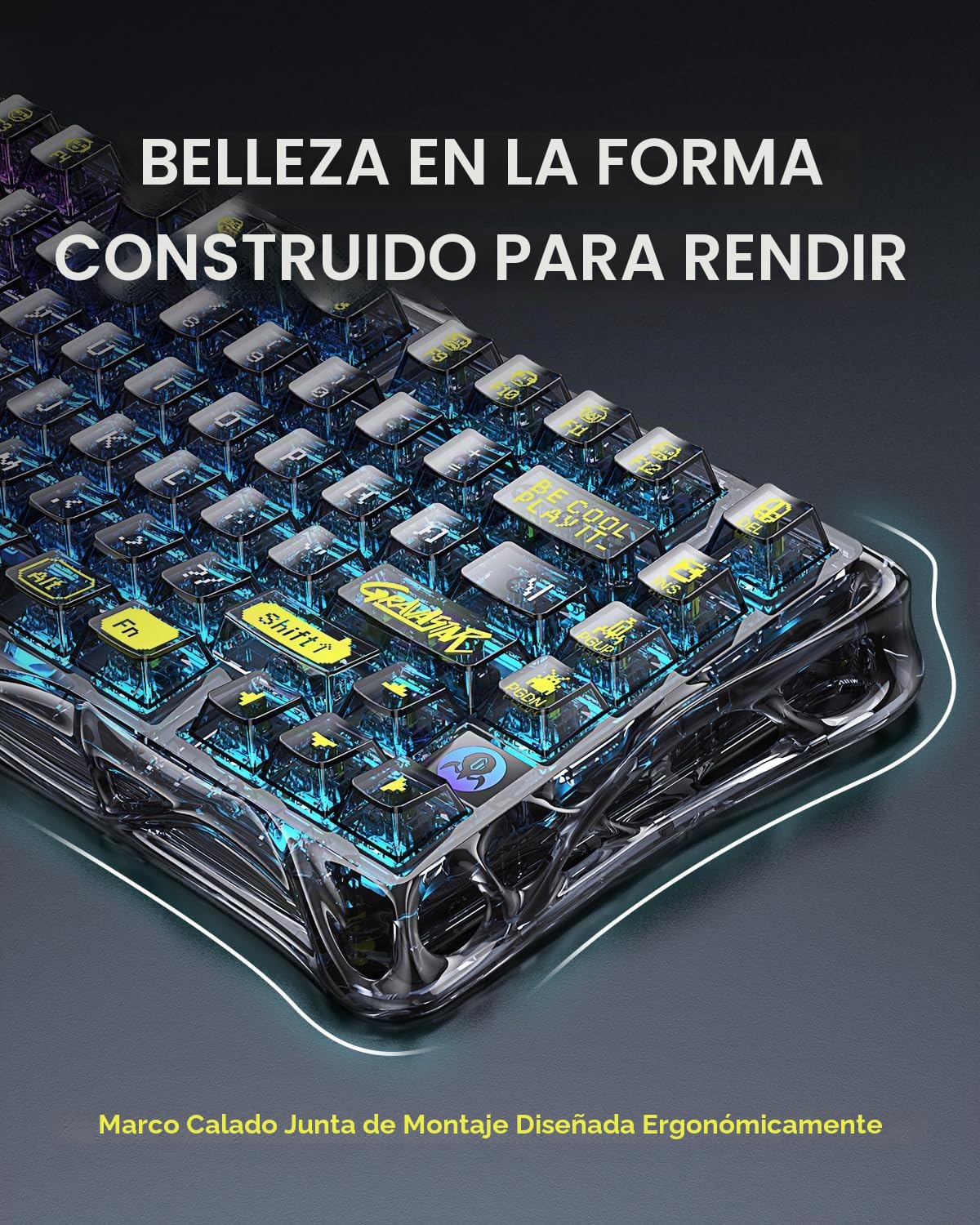 GravaStar Mercury K1 Lite QWERTZ Teclado mecánico (disposición DE), 75% teclado para gaming, inalámbrico, trimodo (2,4 GHz/Bluetooth/cable), teclado para gamer intercambiable en caliente, iluminación