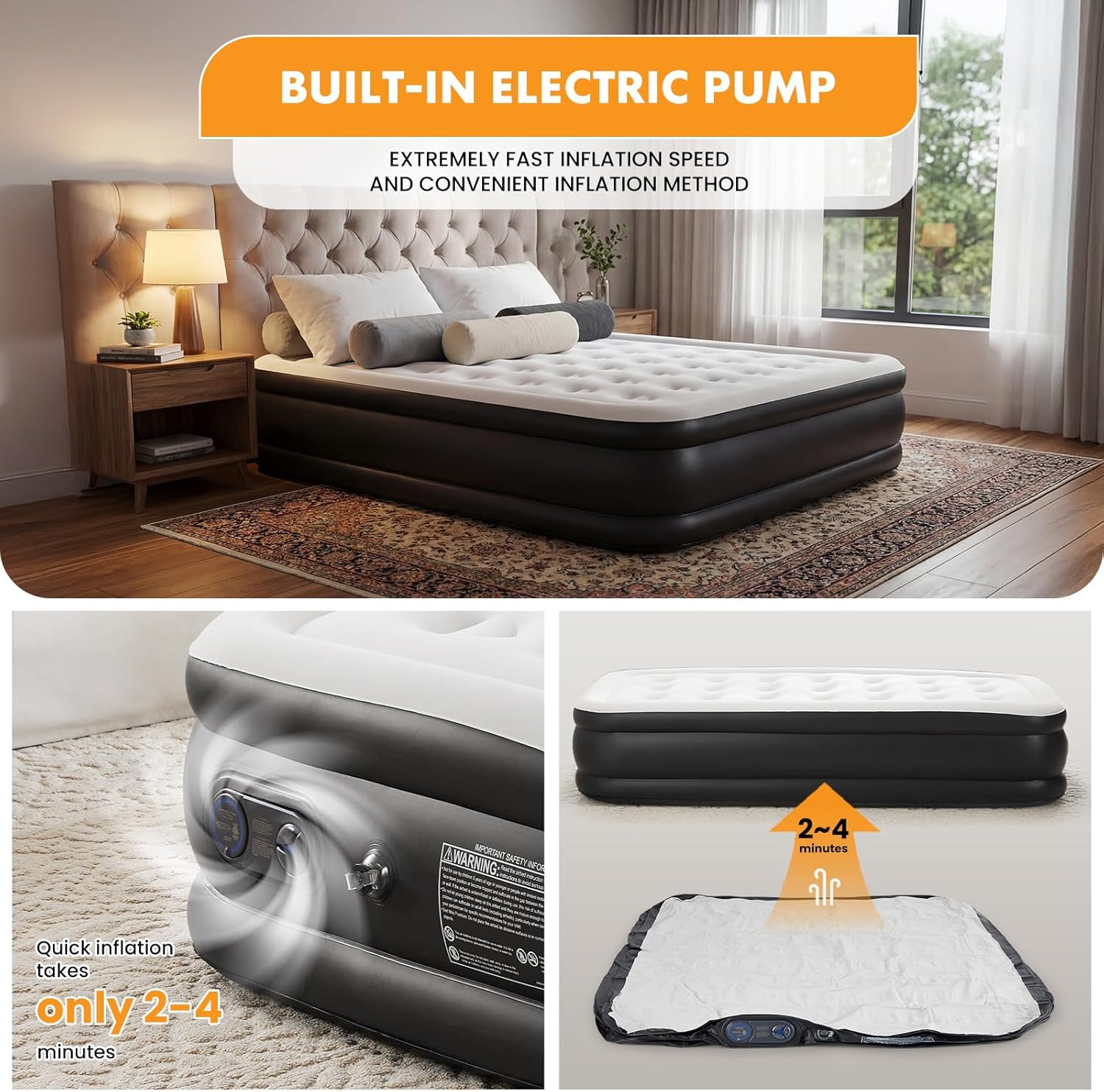 NEWBULIG Twin Air Mattress 18 Inch with Built-in High Capacity Pump, Inflatable Air Bed for Home, Camping & Guest, Portable Blow Up Mattress 660 lbs Weight Capacity, Non-Slip Bottom
