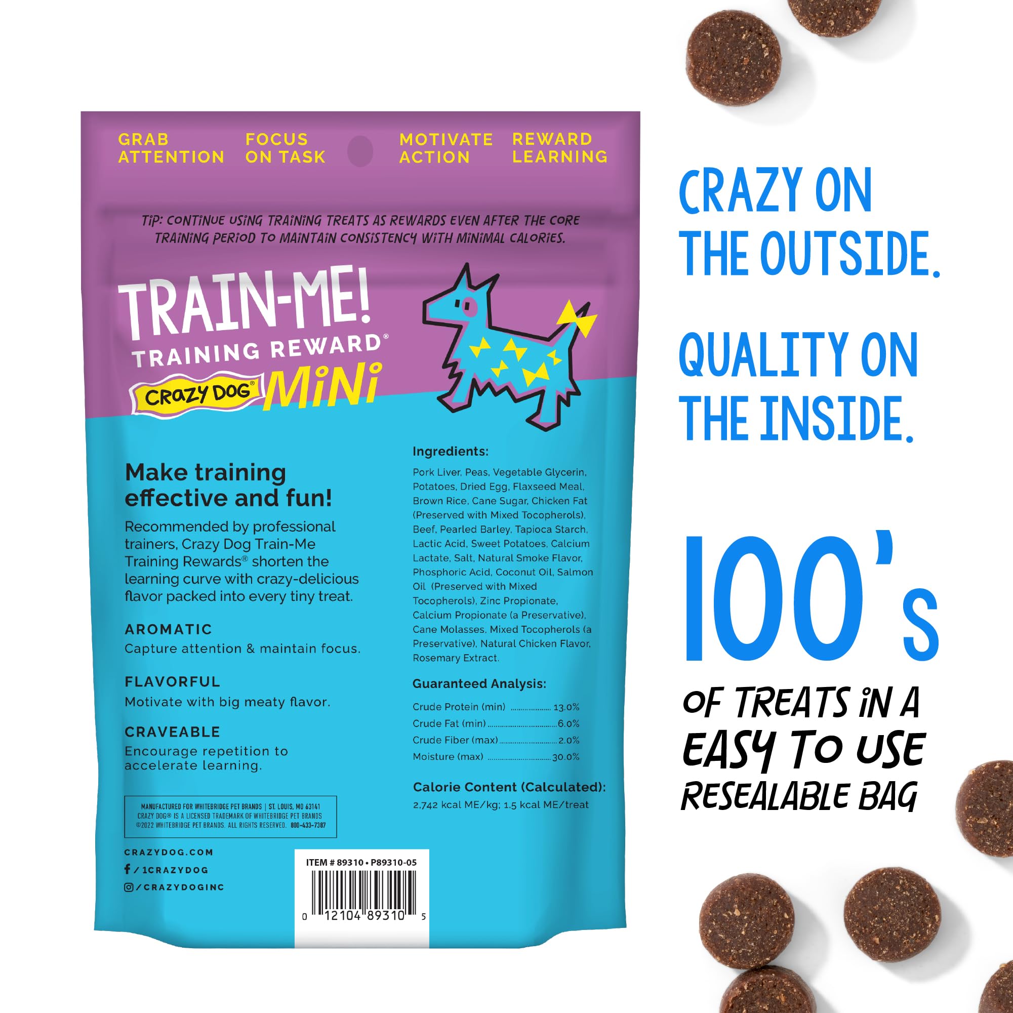 Crazy Dog Train-Me! Beef Mini Training Reward Treats (1 kieszeń), 10 oz