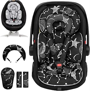 Infant Car Seat Insert with Removable Cushion for Preemie to Toddler, Reversible Newborn Carseat Insert for Baby Head Body Support, Fits for Stroller, Baby Swing, Bouncer (Black Star)