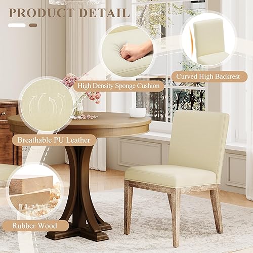 Miniatura 3 de Juego de 2 sillas de comedor de madera, sillas de comedor tapizadas de tela moderna, sillas auxiliares de cocina, silla de cena de granja con