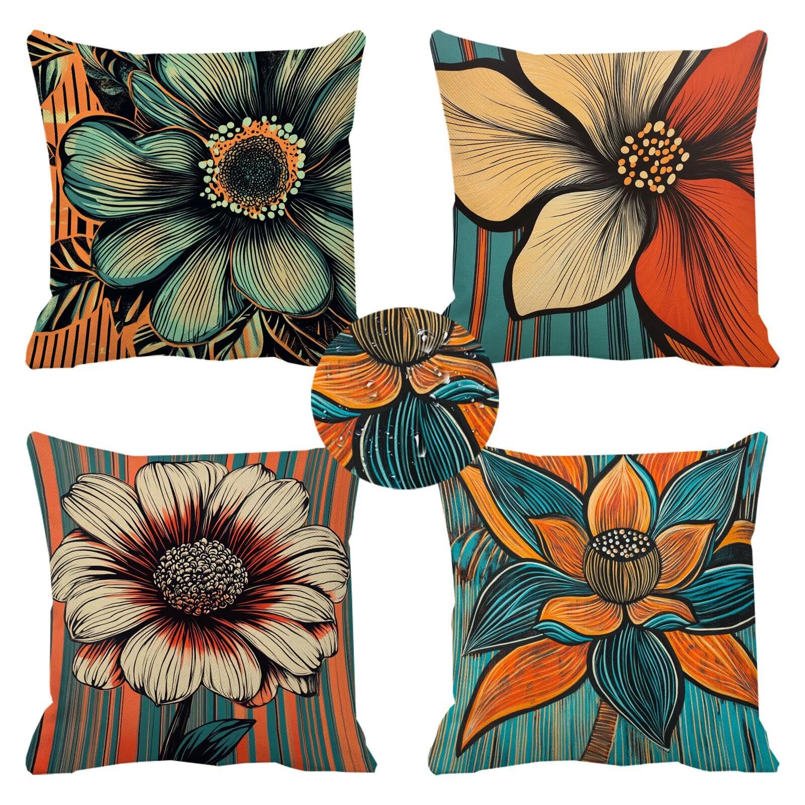 Coussin exterieur impermeable fleur retro pour embellir votre terrasse et canape de jardin