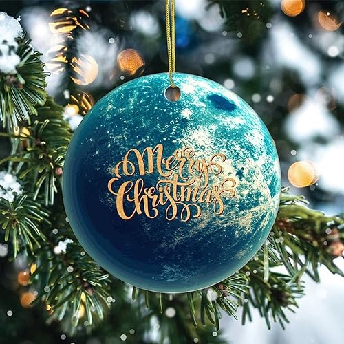 Miniatura 2 de Adorno de Navidad de cerámica con diseño de planetas de sistema solar impreso de dos caras novedoso para familiares amigos niños órbita planetaria