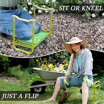Garden Stool and Kneeler Set, Garden Seat and Kneeler Heavy Duty with 10 Wide Soft Kneeling Pad, Non-Slip Garden Bench for Kneeling and Sitting with Elegant Apron, Gardening Gifts for Women