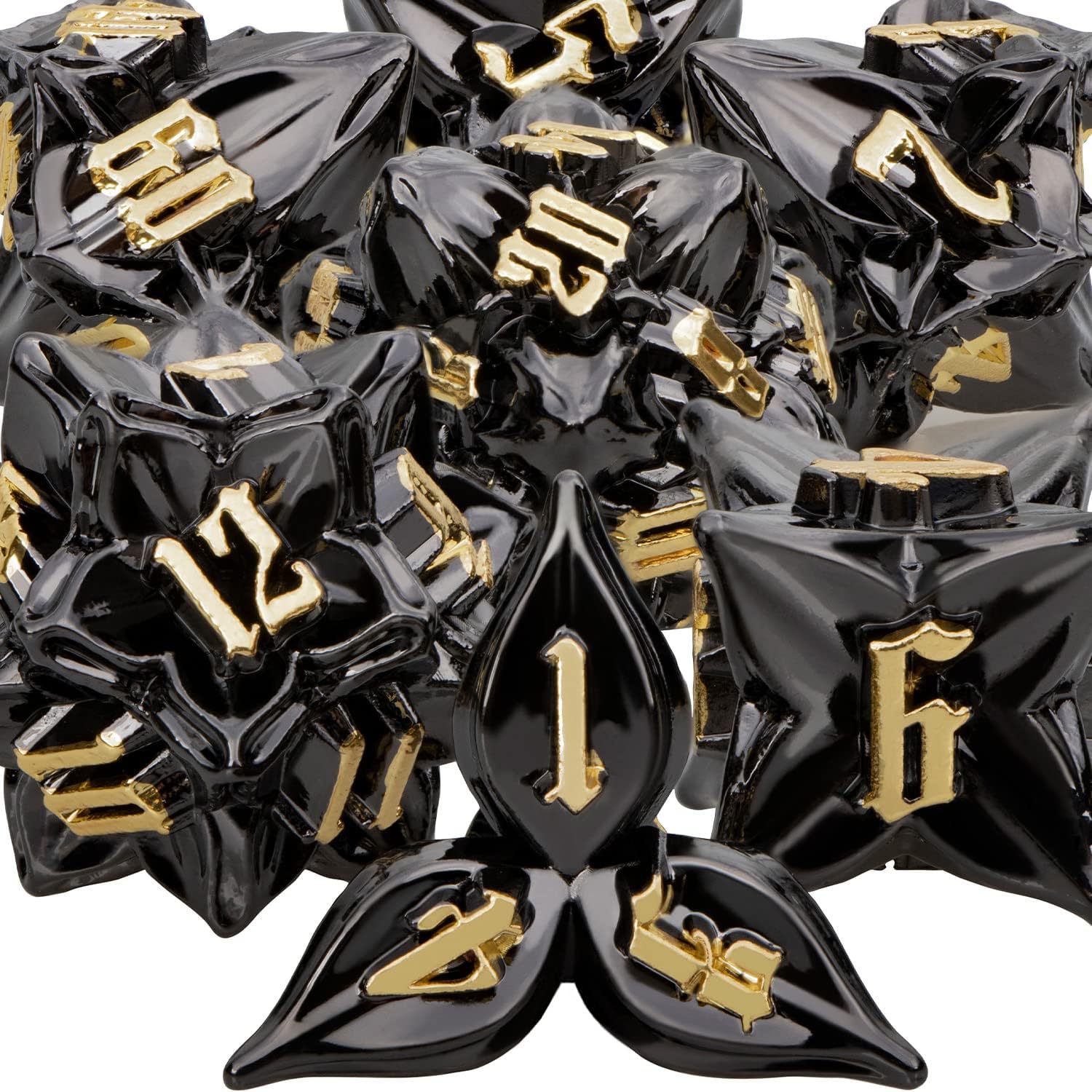 ARUOHHA DND Metal Dice Set Black Leaf Gold Numbers Design Polyhedral Dice with Box, 7PCS D and D Dice RPG Role Playing Games D20 D12 D10 D8 D6