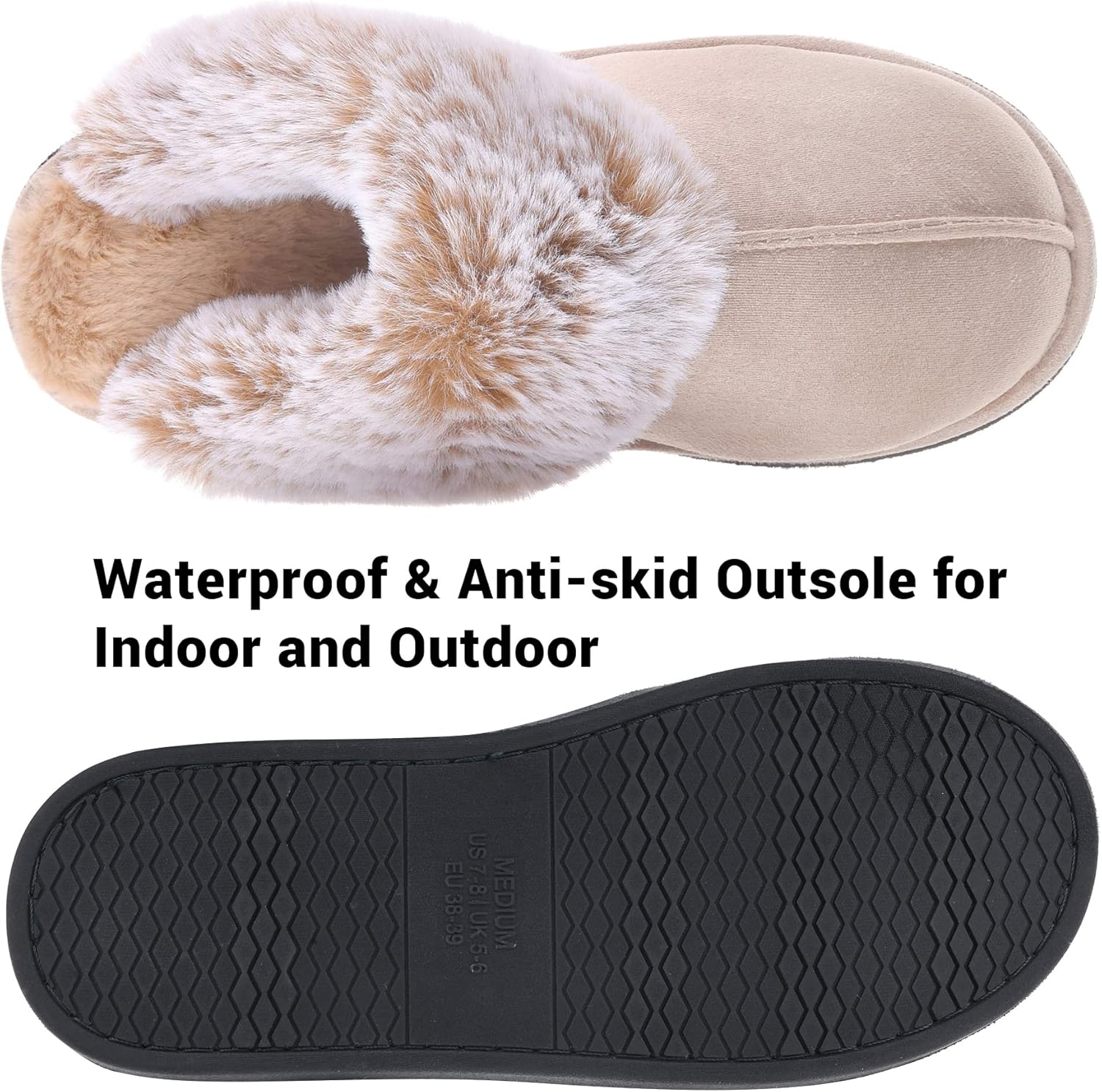 Women's Comfy Faux Fur Scuff Slippers Micro Suede Memory Foam Slip on Fuzzy Slide House Shoes Anti-Skid Sole - Image 4