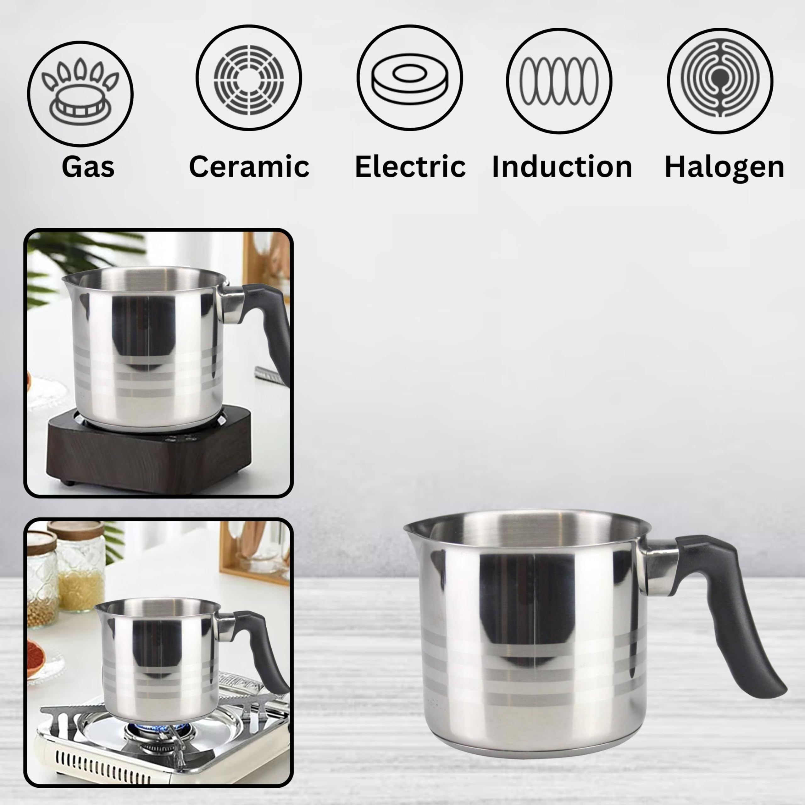 Casserole à Lait Induction 14 Cm Acier Inoxydable – Bec Verseau & Poignée Bakélite, Tout Feu Dont Induction