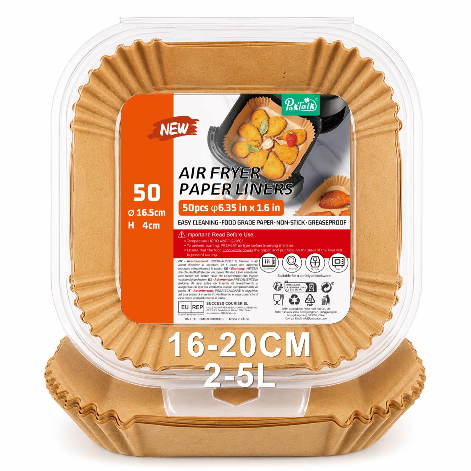 Paktalk 50 Piezas de Papel Cuadrado para Freidora de Aire (16-20 cm) - Impermeable y Resistente al Aceite, Compatible con 2-5 L COSORI, Cecotec y Más